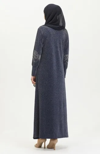 Robe De Soirée Argentée Imprimé Pierre 0422-04 Bleu Marine 0422-04