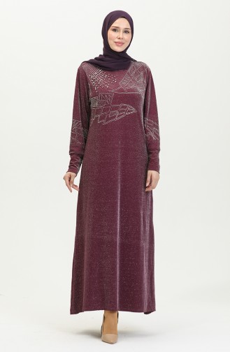 Silbernes Abendkleid Mit Steindruck 0422-02 Pflaume 0422-02