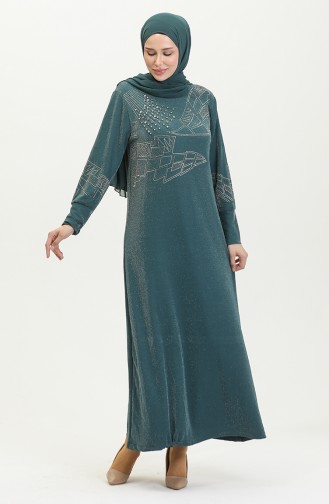 Silbernes Abendkleid Mit Steindruck 0422-05 Petrol 0422-05