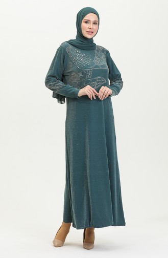 Silbernes Abendkleid Mit Steindruck 0422-05 Petrol 0422-05