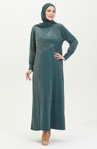 Silbernes Abendkleid Mit Steindruck 0422-05 Petrol 0422-05