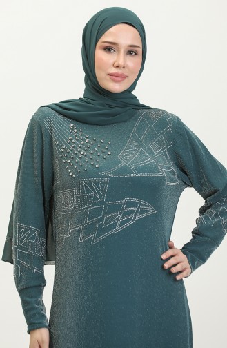 Silbernes Abendkleid Mit Steindruck 0422-05 Petrol 0422-05