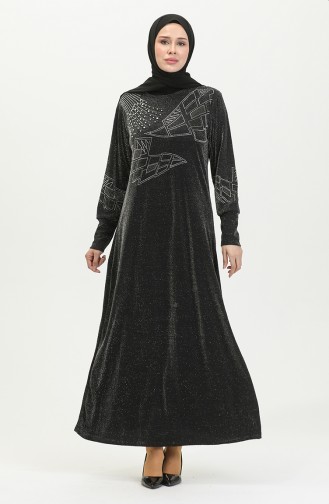 Silbernes Abendkleid Mit Steindruck 0422-07 Schwarz 0422-07