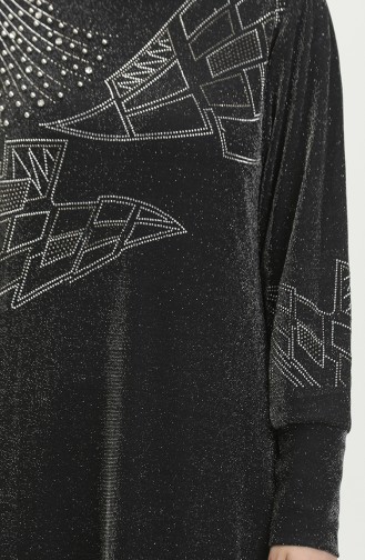 Silbernes Abendkleid Mit Steindruck 0422-07 Schwarz 0422-07
