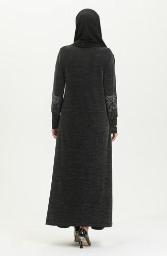 Silbernes Abendkleid Mit Steindruck 0422-07 Schwarz 0422-07