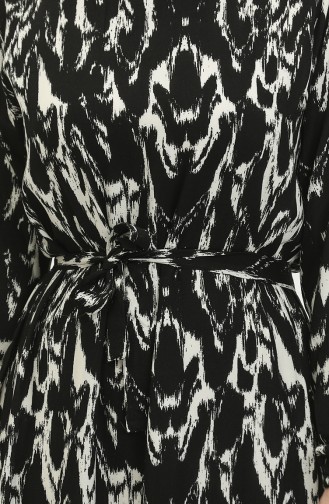 Robe Viscose à Motifs Et Ceinturée 0421-03 Noir 0421-03