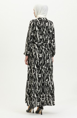Robe Viscose à Motifs Et Ceinturée 0421-03 Noir 0421-03