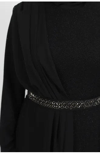 Robe De Soirée Cape Hijab Tissu Lurex 4277-01 Noir 4277-01