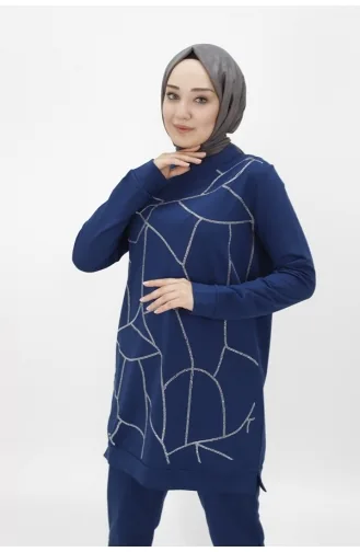 Taş Şerit Detayli İkili Takim 70047-01 İndigo