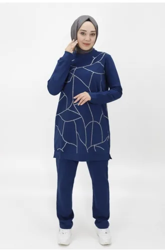 Taş Şerit Detayli İkili Takim 70047-01 İndigo