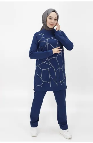 Taş Şerit Detayli İkili Takim 70047-01 İndigo