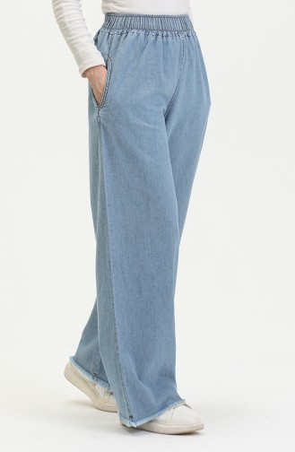 Beli Lastikli Bol Paça Kot Pantolon 5264-03 Açık Mavi