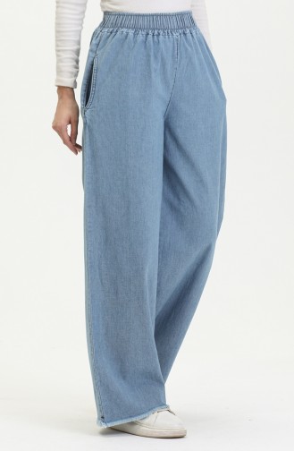 Beli Lastikli Bol Paça Kot Pantolon 5264-03 Açık Mavi