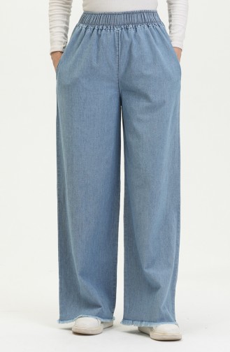 Beli Lastikli Bol Paça Kot Pantolon 5264-03 Açık Mavi