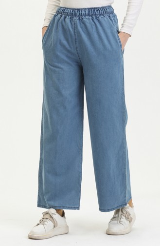 Beli Lastikli Bol Paça Kot Pantolon 8327-05 Açık Mavi