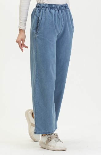 Beli Lastikli Bol Paça Kot Pantolon 8327-05 Açık Mavi