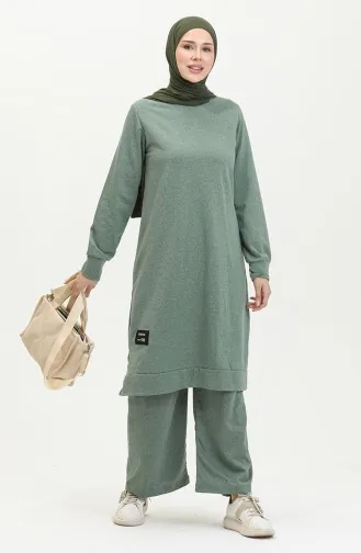 Ensemble Double Pantalon Tunique Sport Fendue à Deux Fils 0293-03 Vert 0293-03