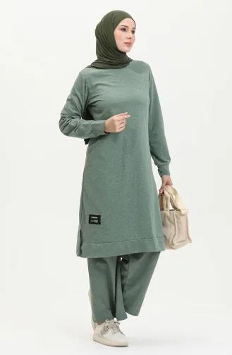 Ensemble Double Pantalon Tunique Sport Fendue à Deux Fils 0293-03 Vert 0293-03