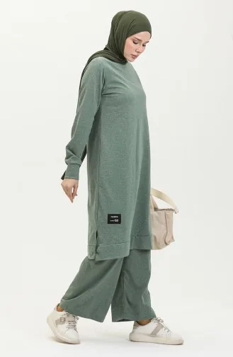 Ensemble Double Pantalon Tunique Sport Fendue à Deux Fils 0293-03 Vert 0293-03