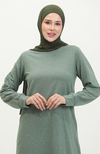 İki iplik Yırtmaçlı Spor Tunik Pantolon İkili Takım 0293-03 Çağla Yeşili