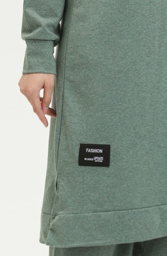 İki iplik Yırtmaçlı Spor Tunik Pantolon İkili Takım 0293-03 Çağla Yeşili