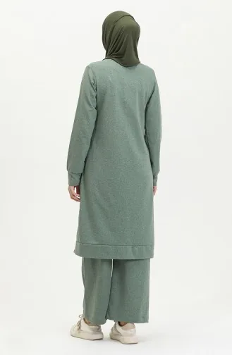 Ensemble Double Pantalon Tunique Sport Fendue à Deux Fils 0293-03 Vert 0293-03