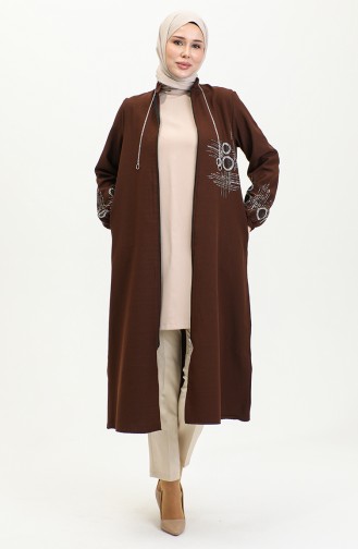 Abaya A Fermeture Et Imprimé Pierre 0411-03 Marron 0411-03