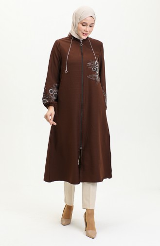 Abaya A Fermeture Et Imprimé Pierre 0411-03 Marron 0411-03
