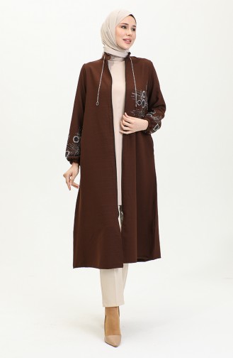 Abaya A Fermeture Et Imprimé Pierre 0411-03 Marron 0411-03