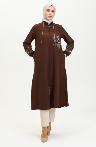 Abaya A Fermeture Et Imprimé Pierre 0411-03 Marron 0411-03
