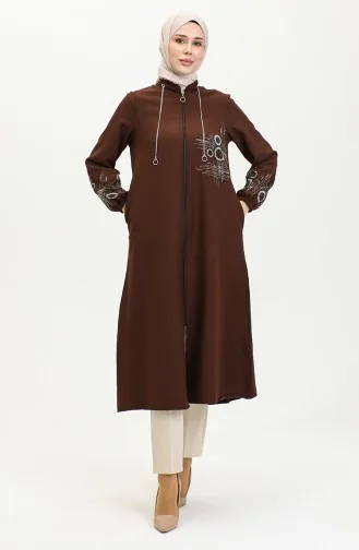 Stone Printed Zippered Abaya 0411-03 Brown 0411-03