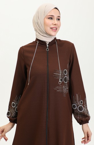 Abaya A Fermeture Et Imprimé Pierre 0411-03 Marron 0411-03