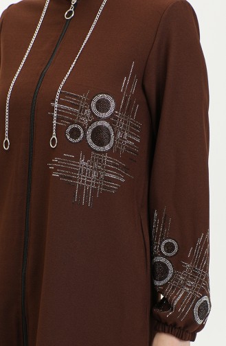Abaya A Fermeture Et Imprimé Pierre 0411-03 Marron 0411-03