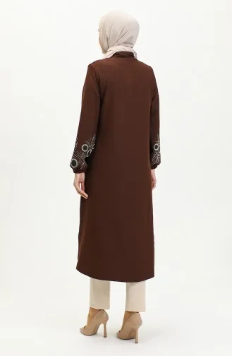Stone Printed Zippered Abaya 0411-03 Brown 0411-03