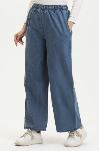 Beli Lastikli Bol Paça Kot Pantolon 8327-04 Kot Mavi