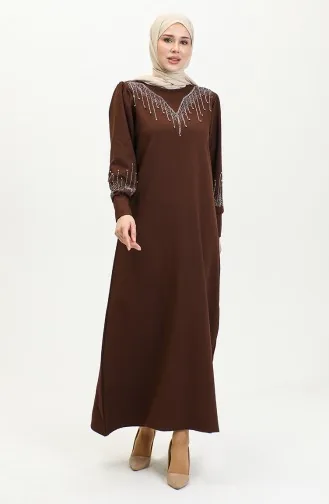 Jurk Met Steenprint 0406-07 Donkerbruin 0406-07