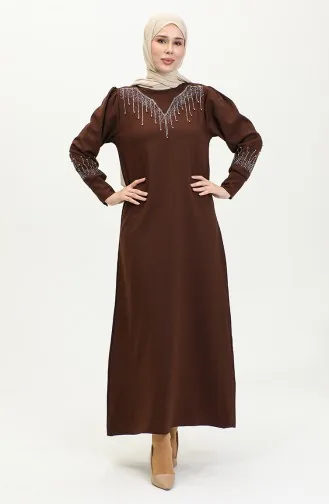 Jurk Met Steenprint 0406-07 Donkerbruin 0406-07