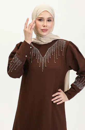 Jurk Met Steenprint 0406-07 Donkerbruin 0406-07