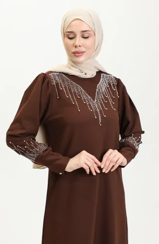 Jurk Met Steenprint 0406-07 Donkerbruin 0406-07
