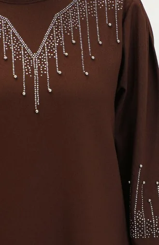 Jurk Met Steenprint 0406-07 Donkerbruin 0406-07