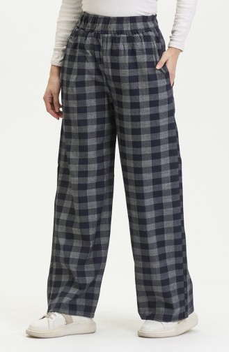Beli Lastikli Ekose Desen Kot Pantolon 2734-02 Lacivert