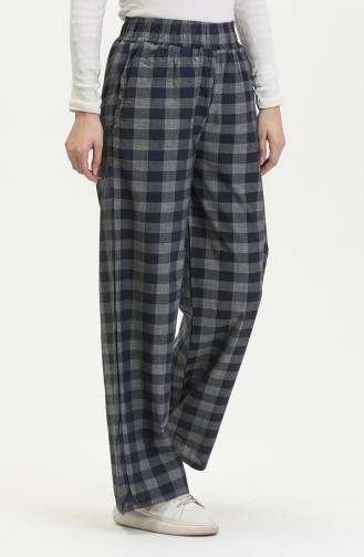 Beli Lastikli Ekose Desen Kot Pantolon 2734-02 Lacivert
