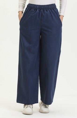 Jeanshose Mit Weitem Bein Und Elastischem Bund 8327-03 Marineblau 8327-03