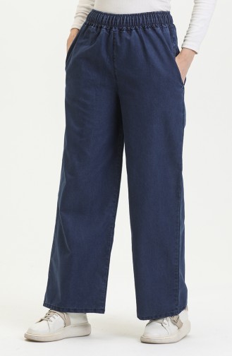 Jeanshose Mit Weitem Bein Und Elastischem Bund 8327-03 Marineblau 8327-03
