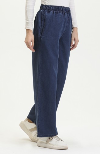 Jeanshose Mit Weitem Bein Und Elastischem Bund 8327-03 Marineblau 8327-03