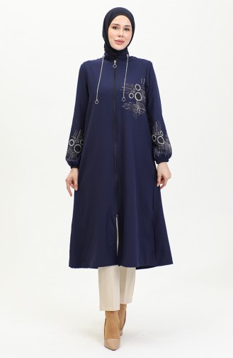 Abaya A Fermeture Et Imprimé Pierre 0411-05 Bleu Marine 0411-05