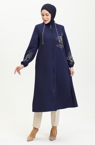 Abaya A Fermeture Et Imprimé Pierre 0411-05 Bleu Marine 0411-05
