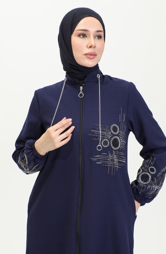 Abaya A Fermeture Et Imprimé Pierre 0411-05 Bleu Marine 0411-05