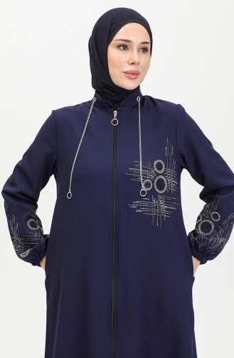 Abaya A Fermeture Et Imprimé Pierre 0411-05 Bleu Marine 0411-05