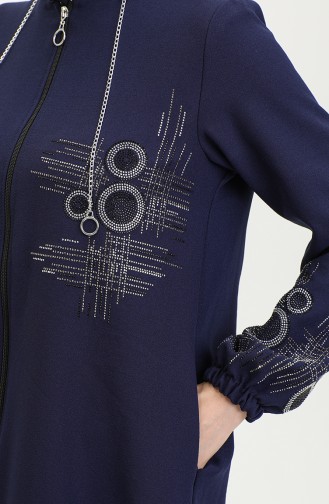 Abaya A Fermeture Et Imprimé Pierre 0411-05 Bleu Marine 0411-05